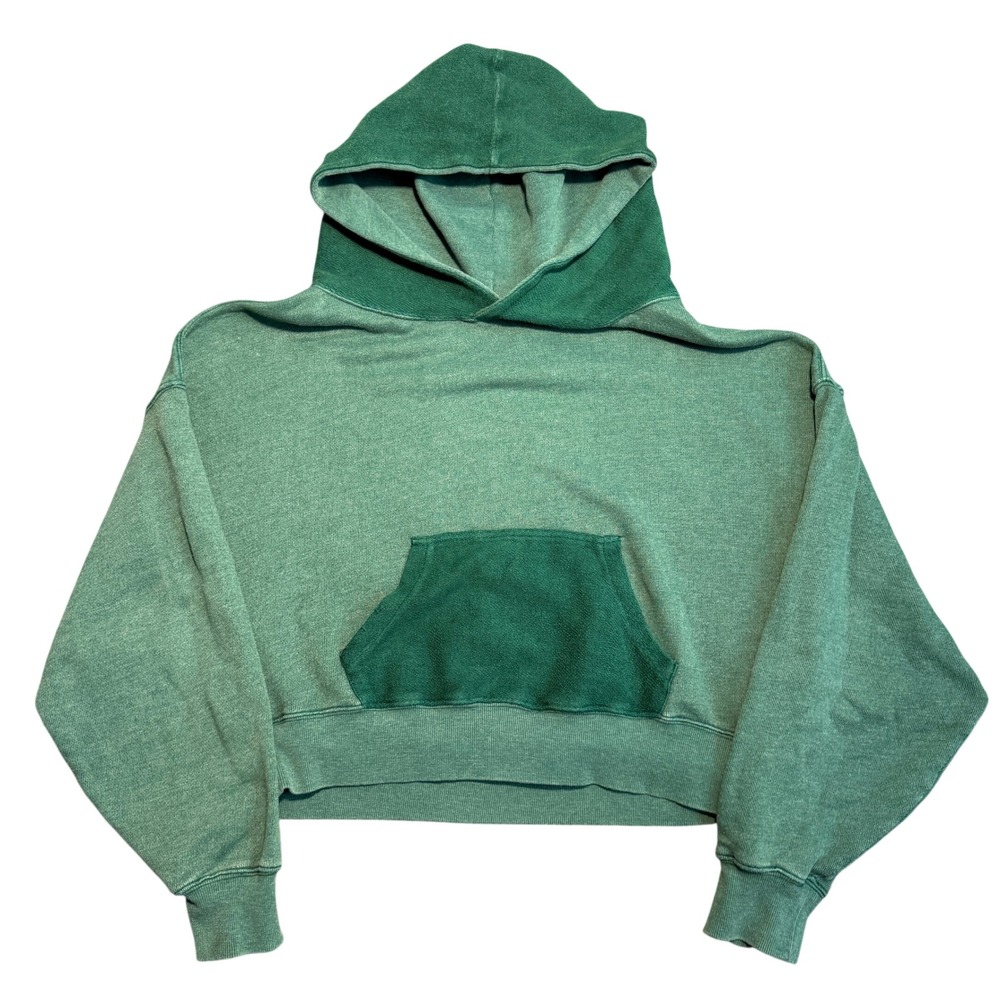 Free People Green Two Tone Cropped Hoodie Oversized French Terry Large